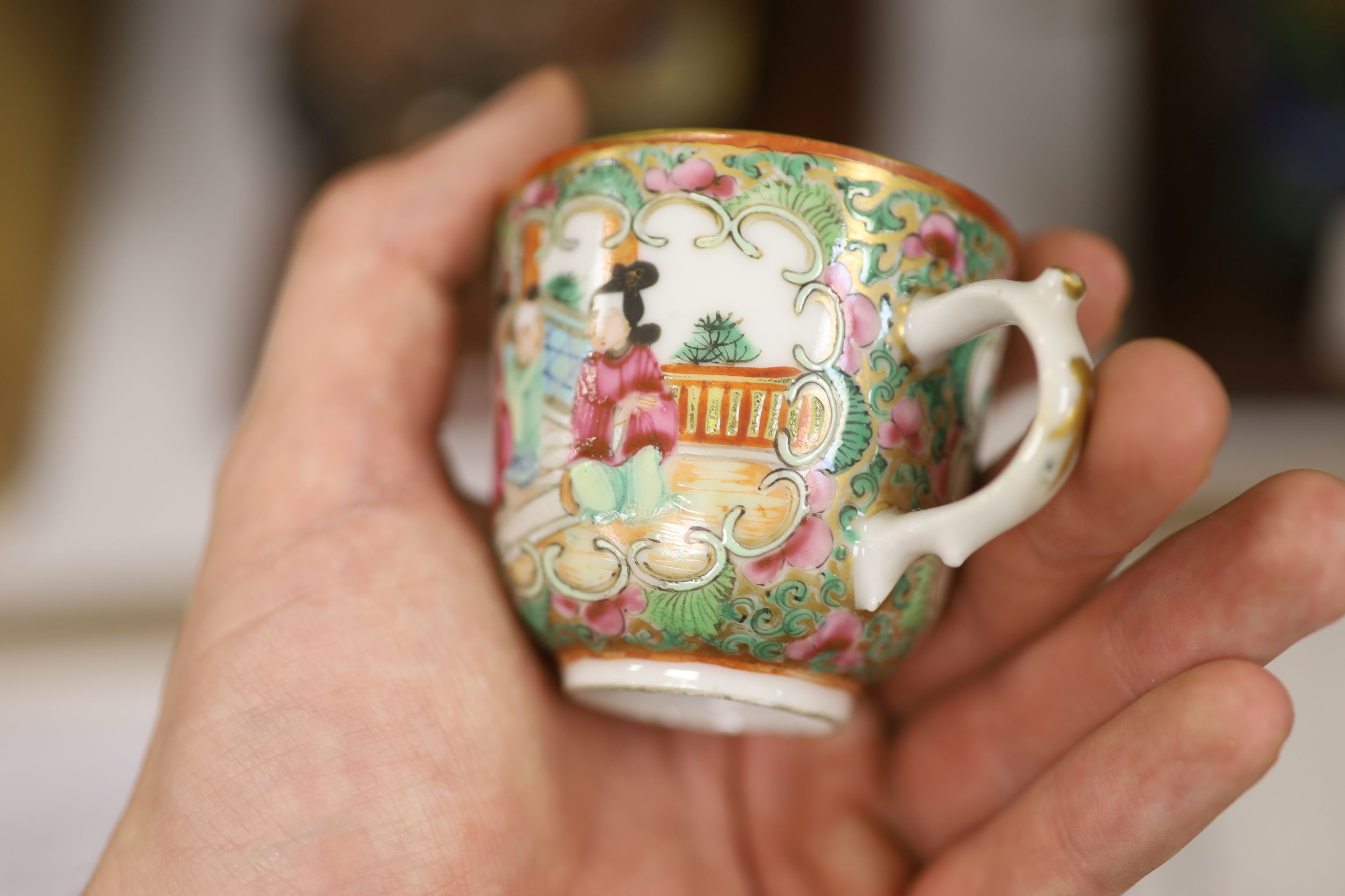 A 19th century Chinese famille rose five piece porcelain tea set